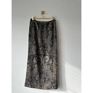 Vintage Paisley Laine Wool Midi Skirt Side Slit | 90s Dark Romantic Tailored